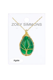 Green Agate Hand Wrapped Aria Pendant Necklace - GF