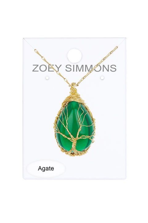 Green Agate Hand Wrapped Aria Pendant Necklace - GF