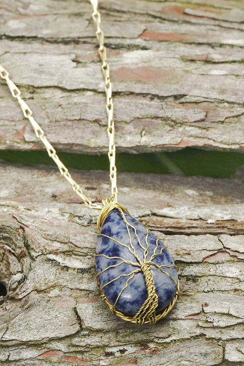 Lapis Hand Wrapped Aria Pendant Necklace - GF