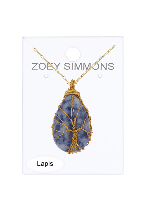 Lapis Hand Wrapped Aria Pendant Necklace - GF