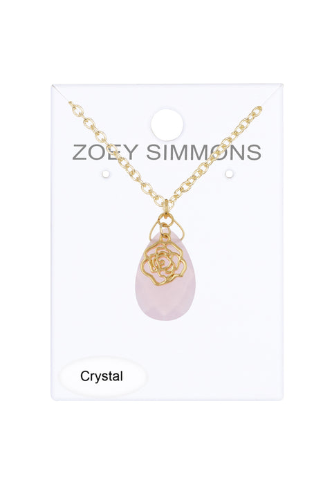 Rose Crystal Charm Necklace - GF