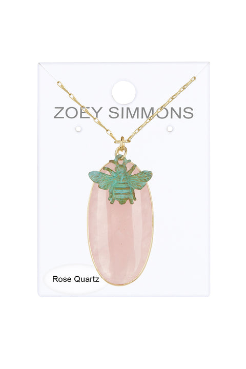 Rose Quartz & Bumblebee Pendant Necklace - GF