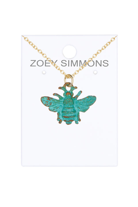 Natural Verdigris Patina Bumblebee Necklace - GF