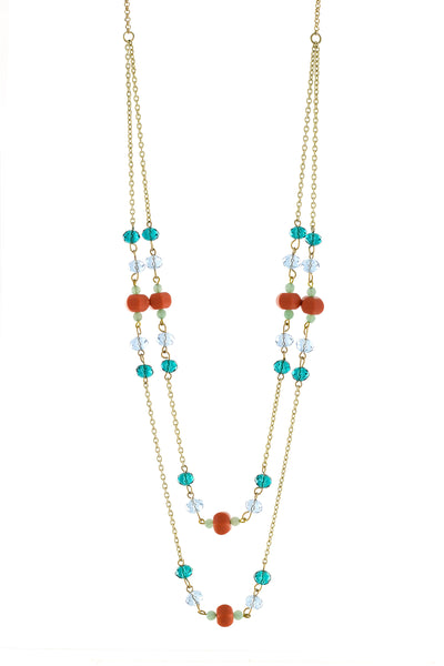 Aqua Crystal Two Strand Necklace - GF