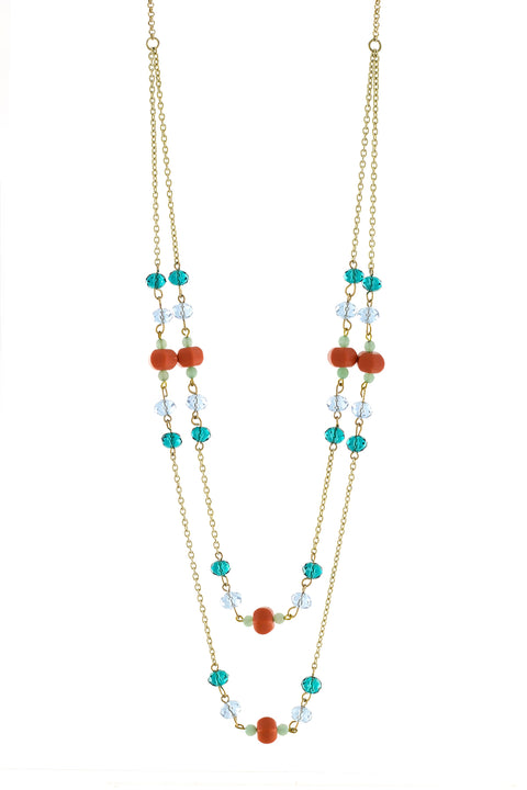 Aqua Crystal Two Strand Necklace - GF