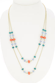 Aqua Crystal Two Strand Necklace - GF