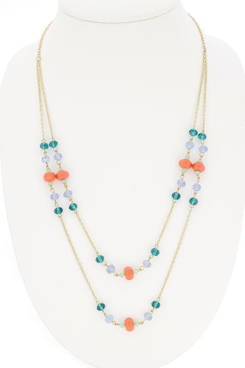 Aqua Crystal Two Strand Necklace - GF