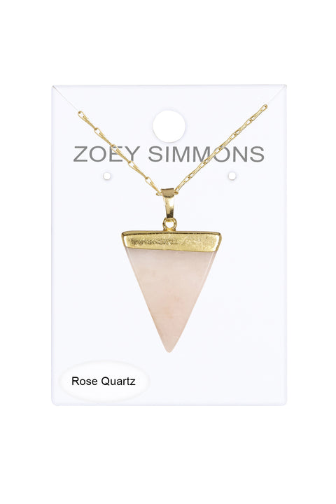 Rose Quartz Triangle Pendant Necklace - GF
