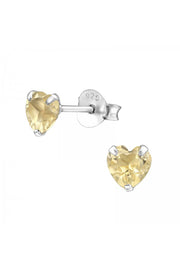 Sterling Silver Heart Ear Studs With Semi Precious - SS