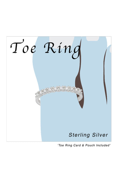 Sterling Silver Adjustable Toe Ring with Cubic Zirconia - SS
