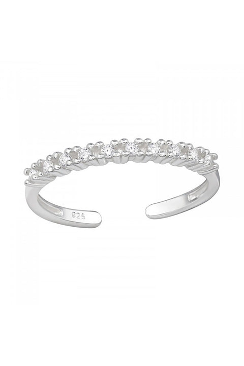 Sterling Silver Adjustable Toe Ring with Cubic Zirconia - SS