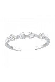 Sterling Silver Adjustable Sparkling Toe Ring with CZ - SS