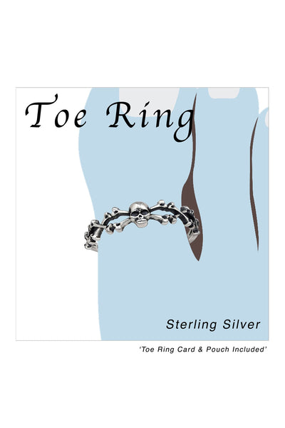 Sterling Silver Adjustable Skull with Bones Toe Ring - SS
