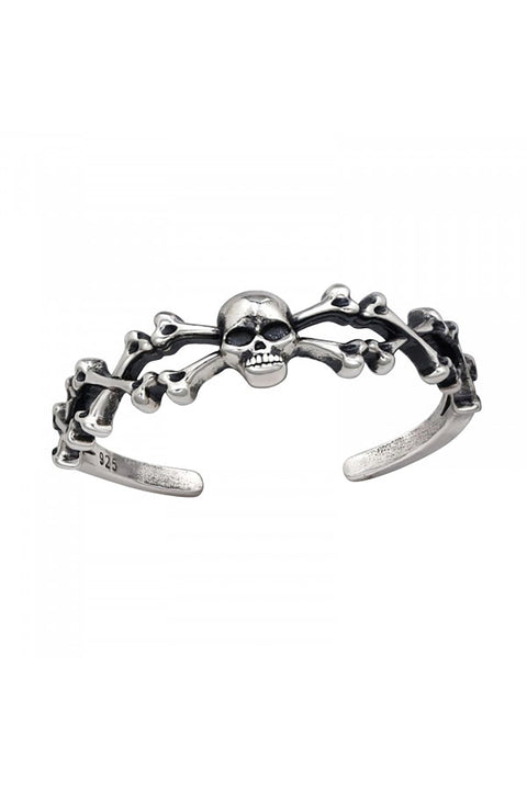 Sterling Silver Adjustable Skull with Bones Toe Ring - SS