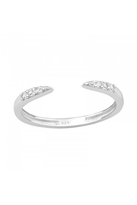 Sterling Silver Adjustable Line Toe Ring with CZ - SS
