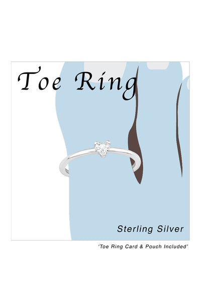 Sterling Silver Adjustable Toe Ring with Heart CZ - SS