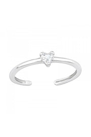 Sterling Silver Adjustable Toe Ring with Heart CZ - SS