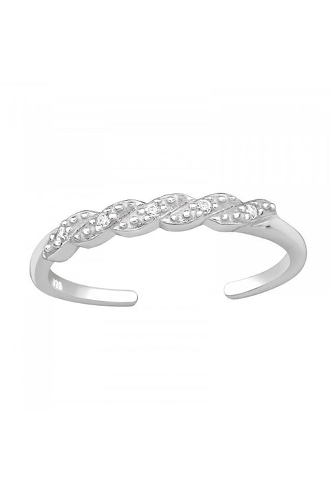 Sterling Silver Adjustable Twisted Toe Ring with CZ - SS