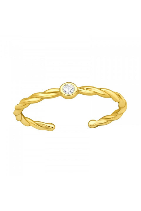 18k Vermeil Twisted Circle Toe Ring with CZ - VM