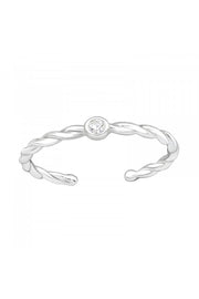 Sterling Silver Twisted Circle Toe Ring with CZ - SS