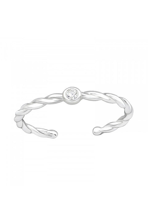 Sterling Silver Twisted Circle Toe Ring with CZ - SS