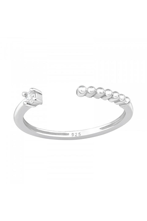 Sterling Silver Adjustable Dots Link Toe Ring with CZ - SS