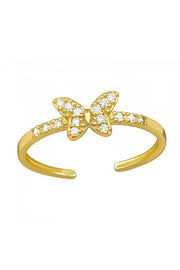 18k Vermeil Adjustable Butterfly Toe Ring with CZ - VM