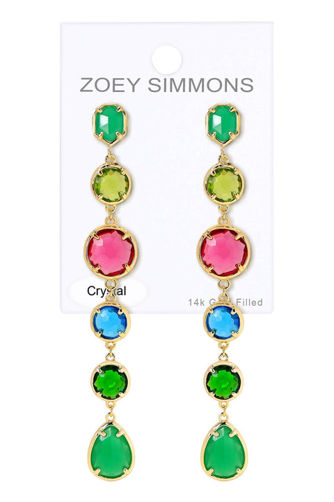 Green Chalcedony Crystal & Mixed Crystal Drop Earrings - GF