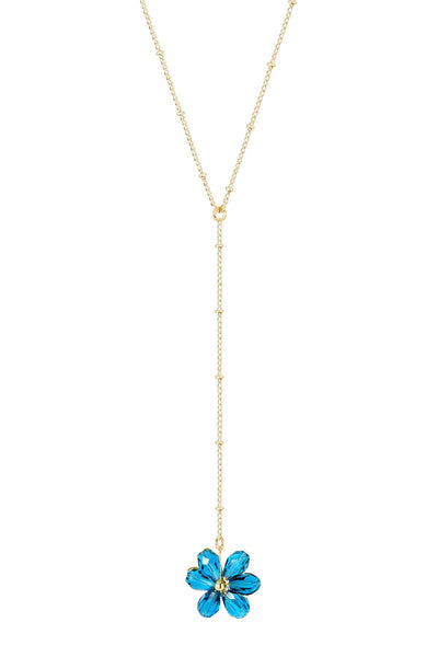 Blue Austrian Crystal Flower Bloom Y Necklace - GF
