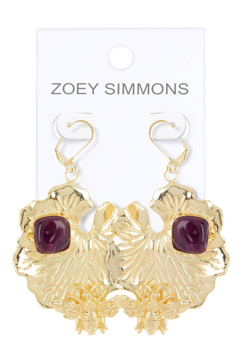 Amethyst & Bee With Lotus Leaf Drop Earrings - GF