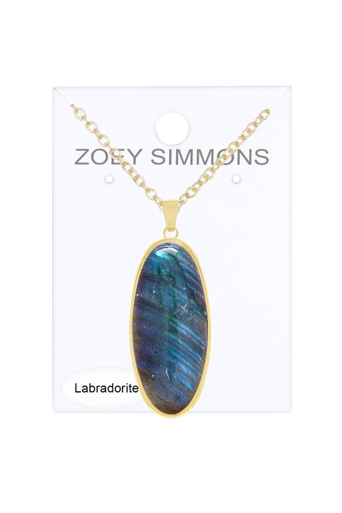 Labradorite Oval Pendant Necklace - GF