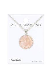 Rose Quartz Round Shaped Pendant Necklace - SF
