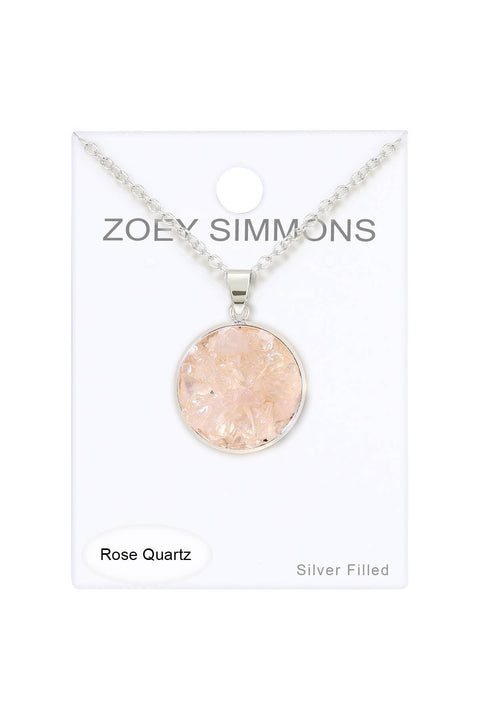 Rose Quartz Round Shaped Pendant Necklace - SF