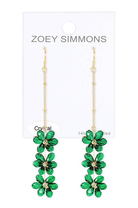 Emerald Austrian Crystal Flower Bloom Drop Earrings - GF