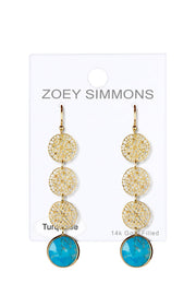 Stabilized Turquoise & Filigree Disc Dangle Earrings - GF