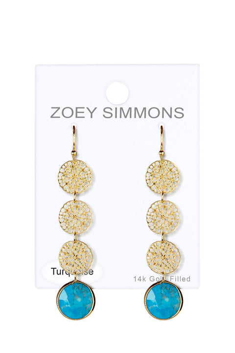 Stabilized Turquoise & Filigree Disc Dangle Earrings - GF