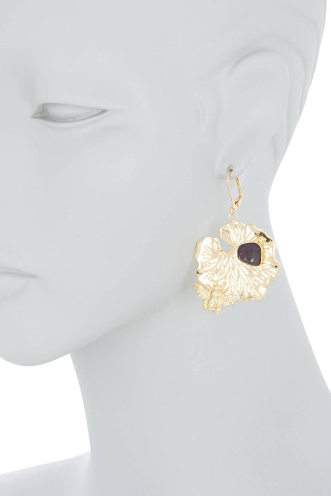 Amethyst & Bee With Lotus Leaf Drop Earrings - GF