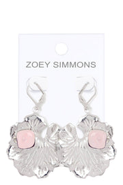 Rose Quartz & Lotus Leaf Drop Earrings - SF