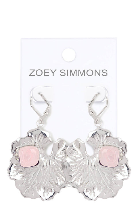 Rose Quartz & Lotus Leaf Drop Earrings - SF