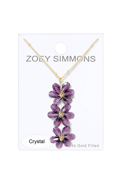 Lavender Austrian Crystal Flower Bloom Pendant Necklace - GF