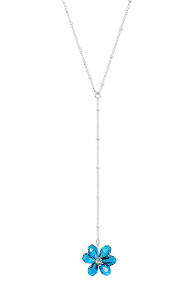Blue Austrian Crystal Flower Bloom Y Necklace - SF