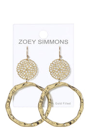 Filigree Daisy Disc & Irregular Hoop Drop Earrings - GF
