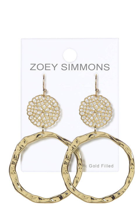 Filigree Daisy Disc & Irregular Hoop Drop Earrings - GF