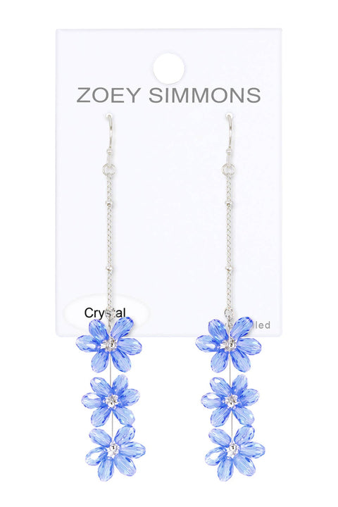 Tanzanite Austrian Crystal Flower Bloom Drop Earrings - SF