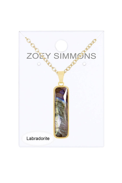 Labradorite Rectangle Pendant Necklace - GF