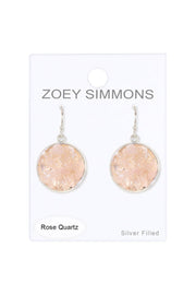 Rose Quartz Round Shaped Drop Earrings - SF