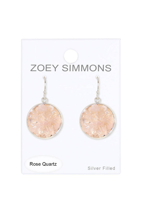 Rose Quartz Round Shaped Drop Earrings - SF