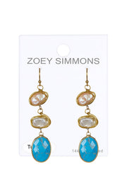 Stabilized Turquoise & Freshwater Pearl Drop Earrings - GF