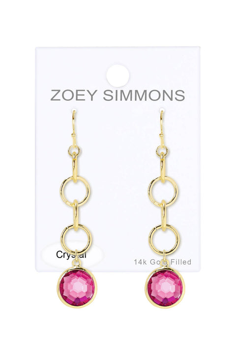 Raspberry Crystal & Interlocking Circle Drop Earrings - GF