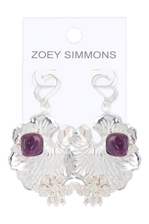 Amethyst & Bee With Lotus Leaf Drop Earrings - SF
